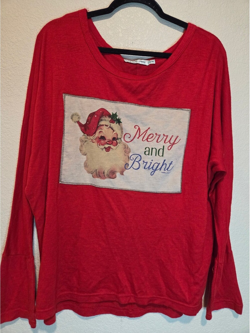 Southern Grace Merry and Bright Red Long Sleeve Christmas Shirt Size Small